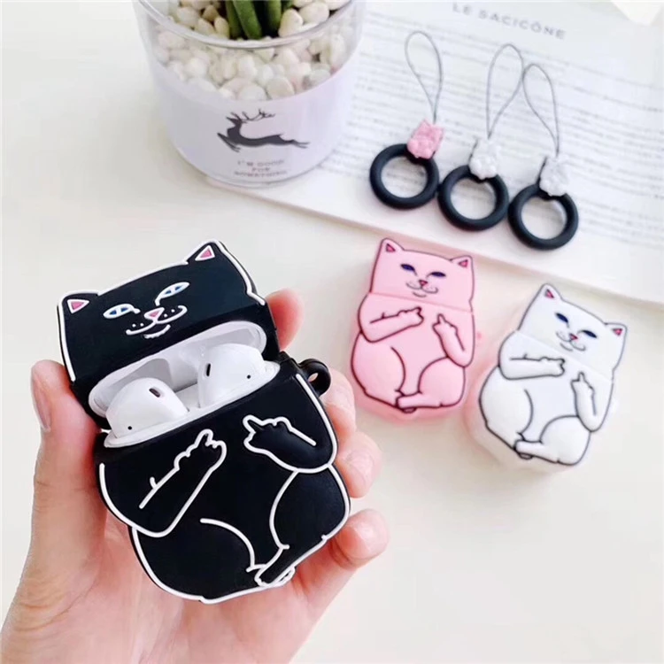 Для AirPods 2 Чехол милый кот Забавный мультяшный защитный силиконовый чехол для Air pods 1 2 Чехол для беспроводных наушников чехол s с петлей чехол