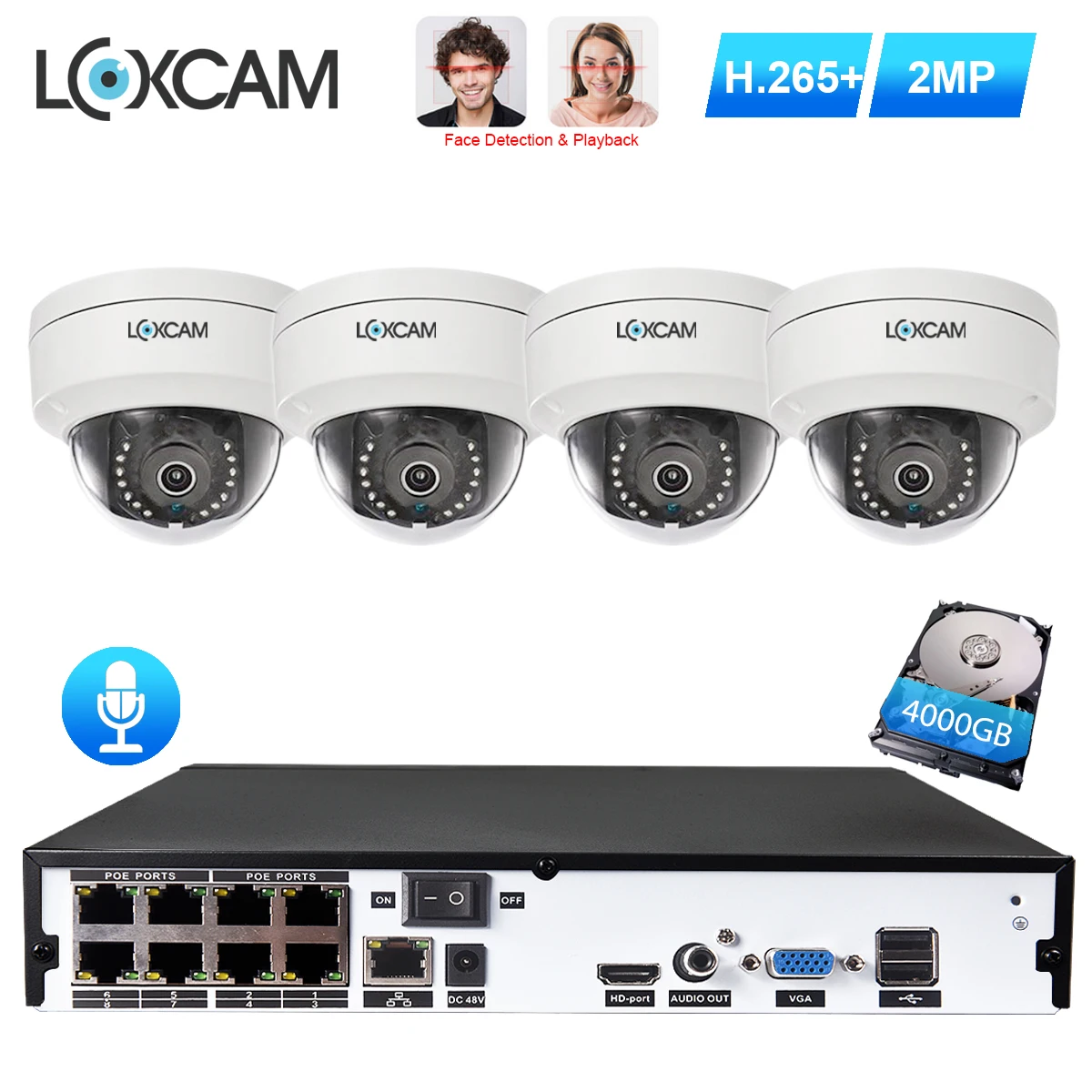 Камера видеонаблюдения LOXCAM H.265 + Антивандальная камера 8 каналов 5 Мп NVR AI 2 МП 1080P |
