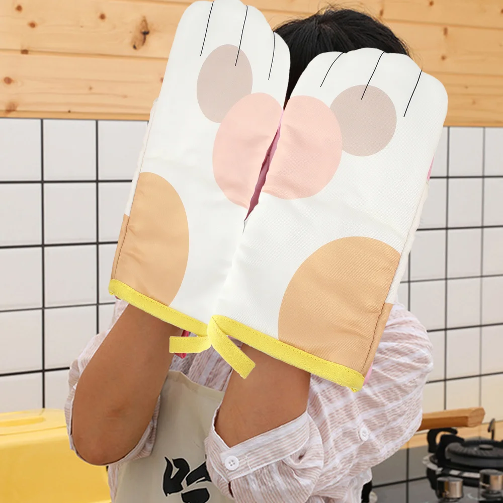 

2Pcs Lovely Oven Heat Resistant Mitts Anti-slip Baking Grilling Mitts