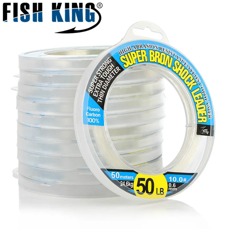 FISH KING 50M 10-50LB 100% Fluorocarbon Fishing Line Strong Shock Leader Carbon Fiber Carp Fly Fishing Wire Cord Japan