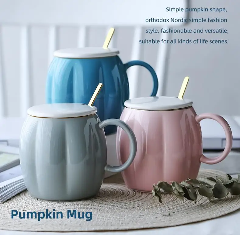 

450ml Creative Fashion Pumpkin Coffee Mugs Ceramic Milk Cup with Lid Breakfast Oatmeal Yogurt Mug Funny Halloween Gift
