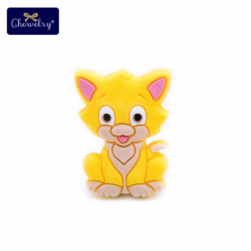 3pc Cat Yellow 3 шт Силиконовые бусы для прорезывания зубов детские товары грызун животное панда детский Прорезыватель DIY для соски подвеска на цепочке-ожерелье жевательная - Цвет: 3pc Cat Yellow
