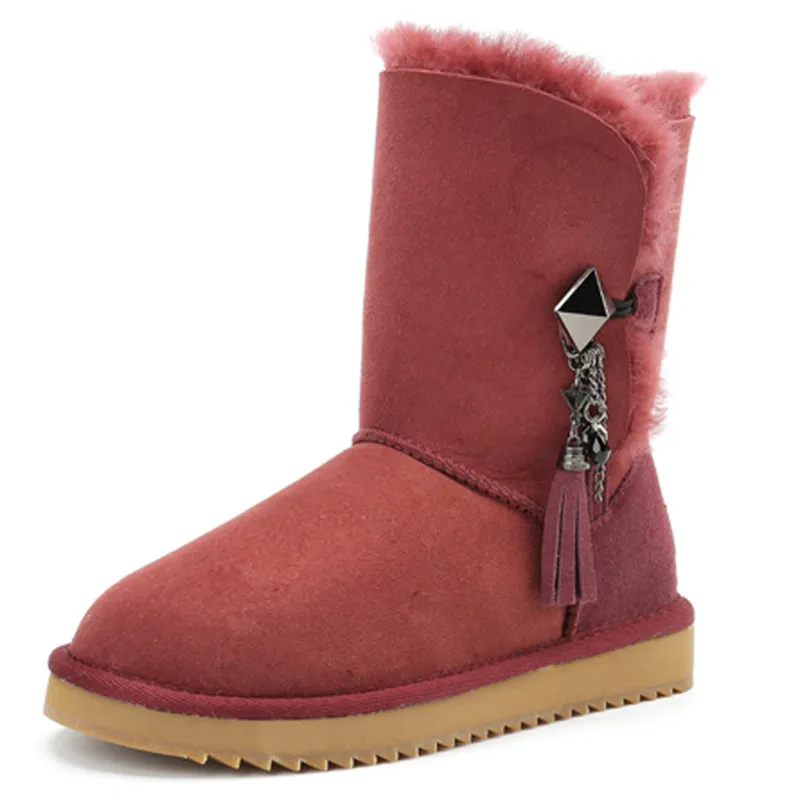 Натуральная овечья кожа Натуральный зимние ботинки на меху новая обувь Женская
