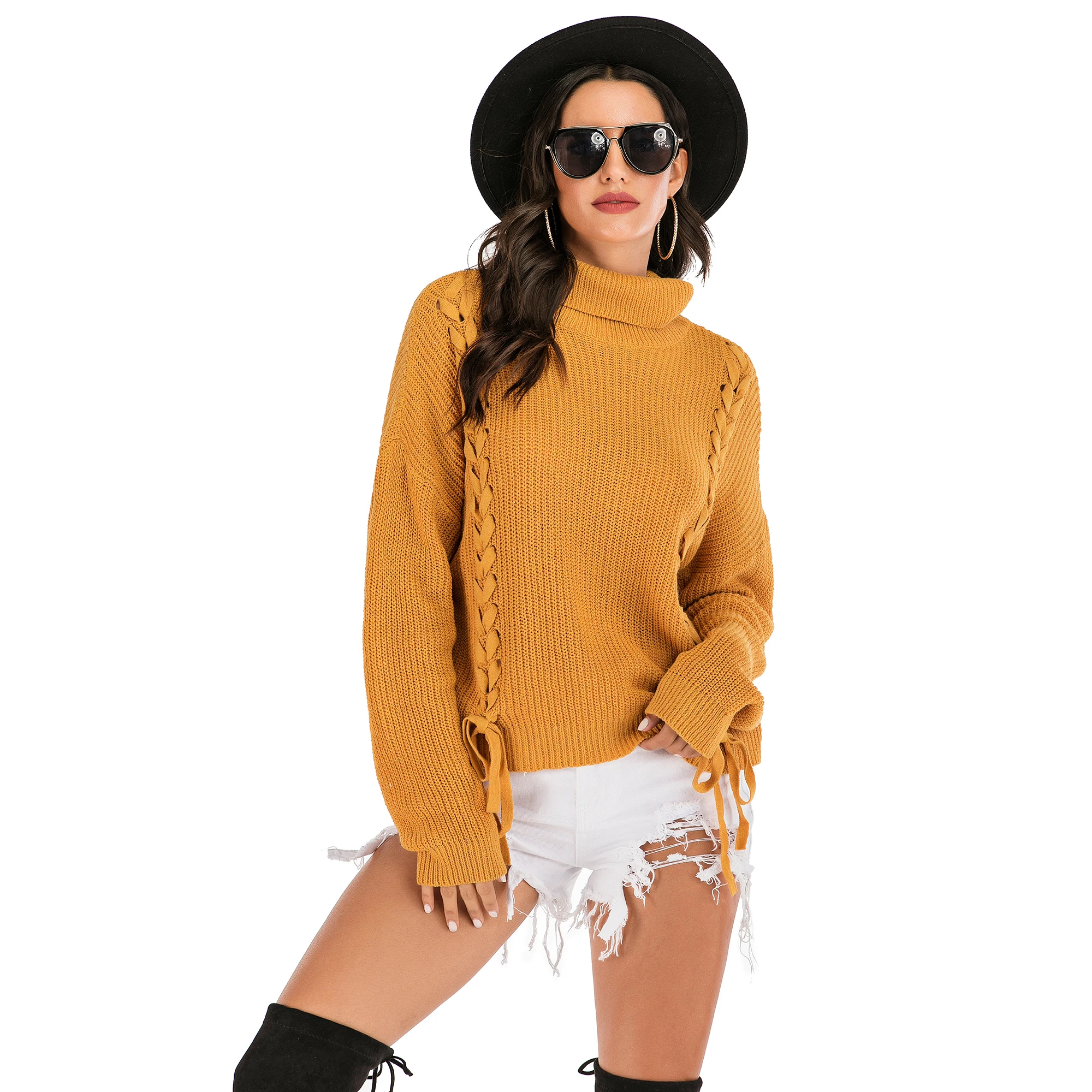 Осень 2021 женские пуловеры Однотонный свитер Свободный вязаный с длинным рукавом