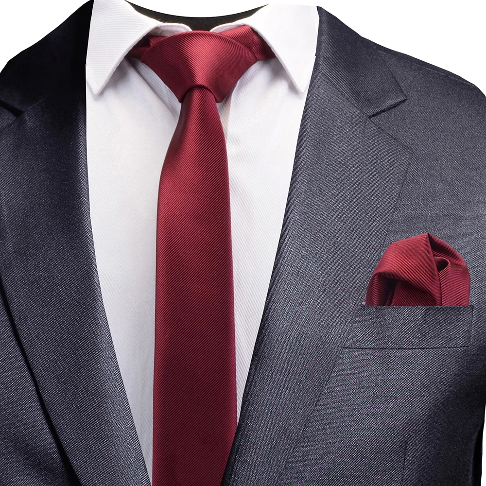 Ricnais Solid Casual 6cm Slim Tie Set For Mens Wedding Dress Red Green Plaid Silk Pocket Square Necktie Sets Suit Business Ties |