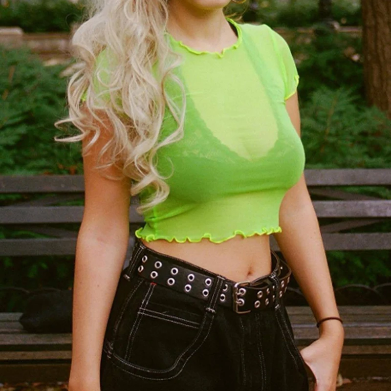 Эластичный укороченный топ с рюшами на рукавах для женщин 2020 летняя зеленая