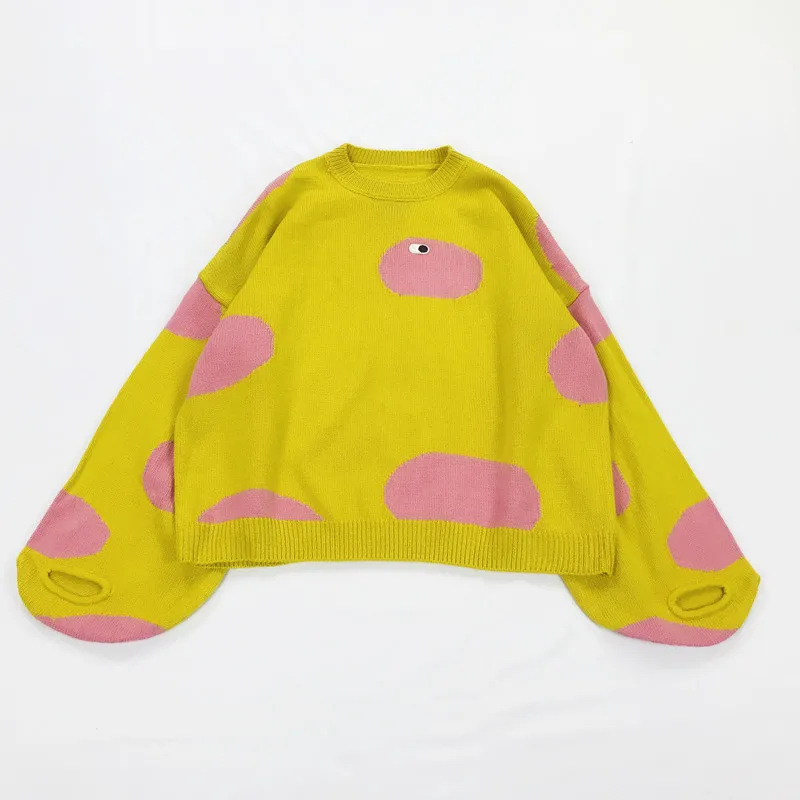 Свитер с вышивкой в виде Больших Глаз стиле Харадзюку свободные пуловеры