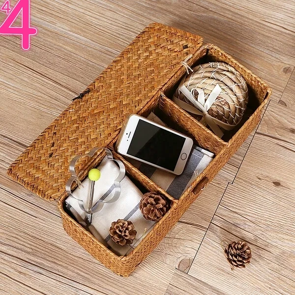 

Wicker Storage Baskets Hand Woven Rectangle Tea Bags Storage Box Chest Wooden Organizer Compartments Display Multi-purpos box