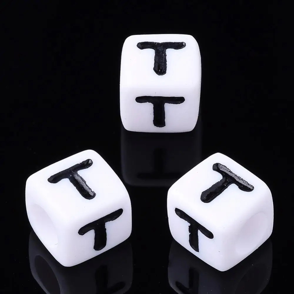 

500 g Acrylic Letter Beads Cube Letter T White Size: about 7mm wide 7mm long 7mm high hole: 3.5mm about 2000pcs/500g