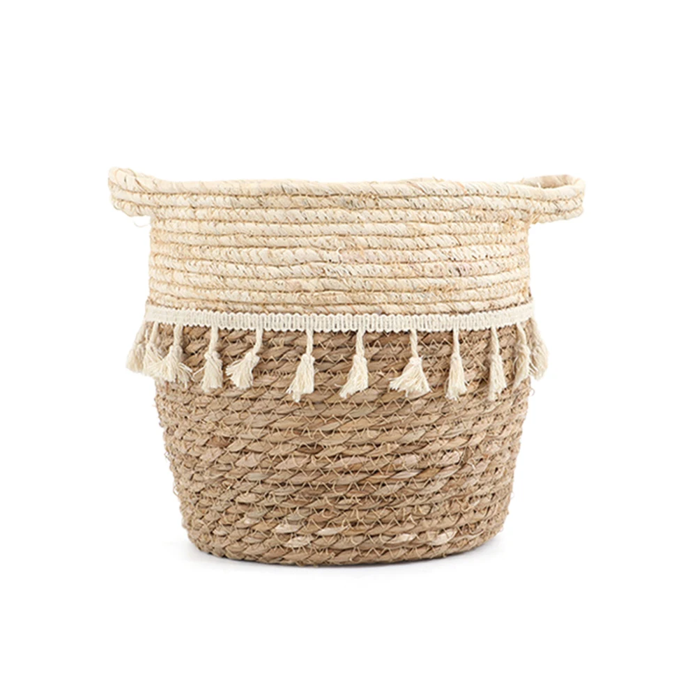 Plant Basket Flower Pot For Indoor Or Outdoor Home Decoration Straw With Waterproof Plastic Lining Storage Bucket organizador
