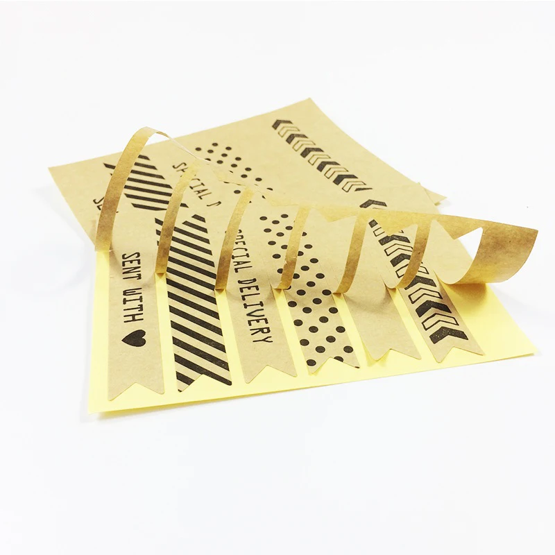 

Free Shipping 600 Pcs/lot Cute Stripe Design Kraft Paper Hand Made Leather Color Seal Sticker DIY For Party Gift Sealing Sticker