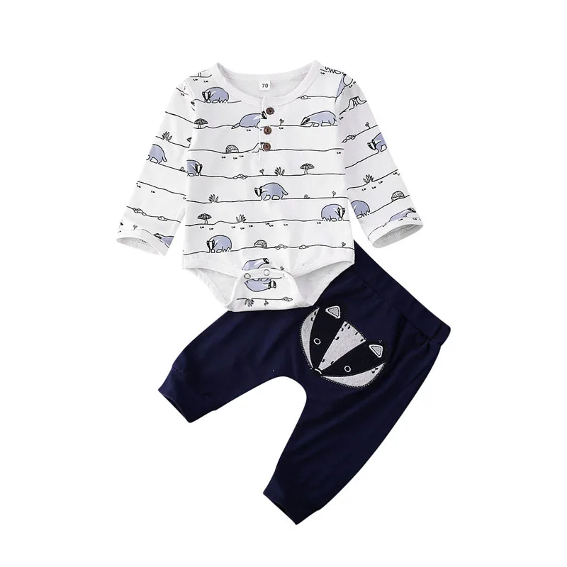 

Pudcoco US Stock 0-18M 2PCS Newborn Baby Boy Girl Clothes Set Fox print Tops Romper+Pants Outfits Set Clothes Tracksuit