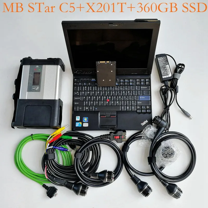 MB STAR C5 SD подключения компактный 5 новейшее программное обеспечение Das DTS Monaco HHT WIS используется ноутбук X201T I7 процессор 4G для Mercedes диагностический инструмент - Цвет: C5 X201T SSD