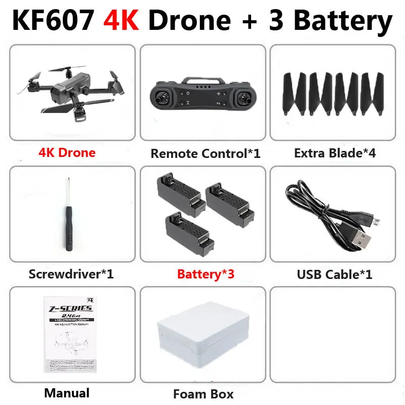 4K 3B Foam KF607 Профессиональный мини складной Дрон с двойной камерой 1080P 4K HD WiFi FPV оптический поток RC Квадрокоптер Вертолет игрушки VS SG106 - Цвет: 4K 3B Foam