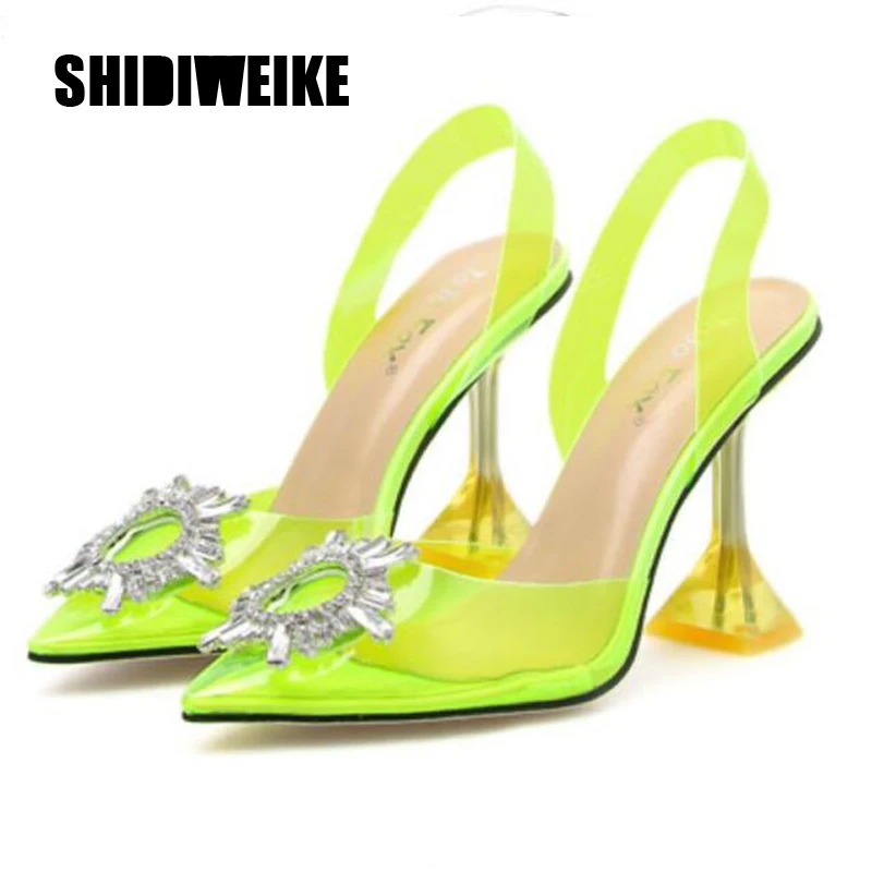 Женские босоножки на высоком каблуке открытые прозрачные с острым носком