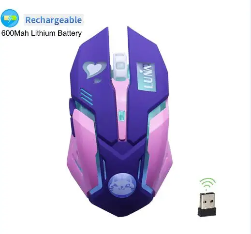 Wireless Purple Zienstar проводная USB мышь с 7 видов цветов подсветкой, 3200 dpi, желтый розовый фиолетовый синий цвета для Macbook, компьютера, ПК, ноутбука - Цвет: Wireless Purple