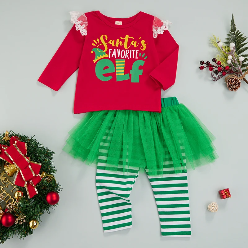 

Baby Girl Christmas Outfits 6-18M Toddler Long Sleeve Sweatshirt Letter Print Ruffle Tops Tutu Pants Set Skirt for New Year 2022