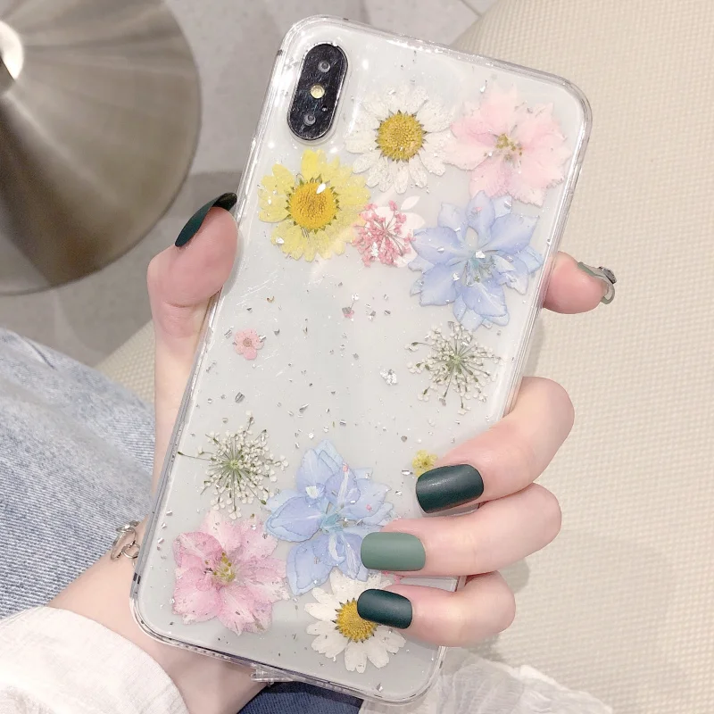 Style 3 Модный Блестящий НАСТОЯЩИЙ СУХОЙ прессованный цветочный чехол для телефона для iphone 11 pro XS MAX x XR 6 7 8 plus Прозрачная силиконовая задняя крышка для девочки - Цвет: Style 3