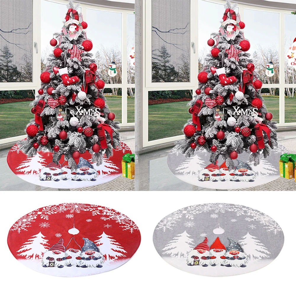 

171CM Diameter Christmas Tree Skirt Base Floor Mat Cover Snow Home Party New Year Decor Red/Gray Linen Xmas Tree Skirt