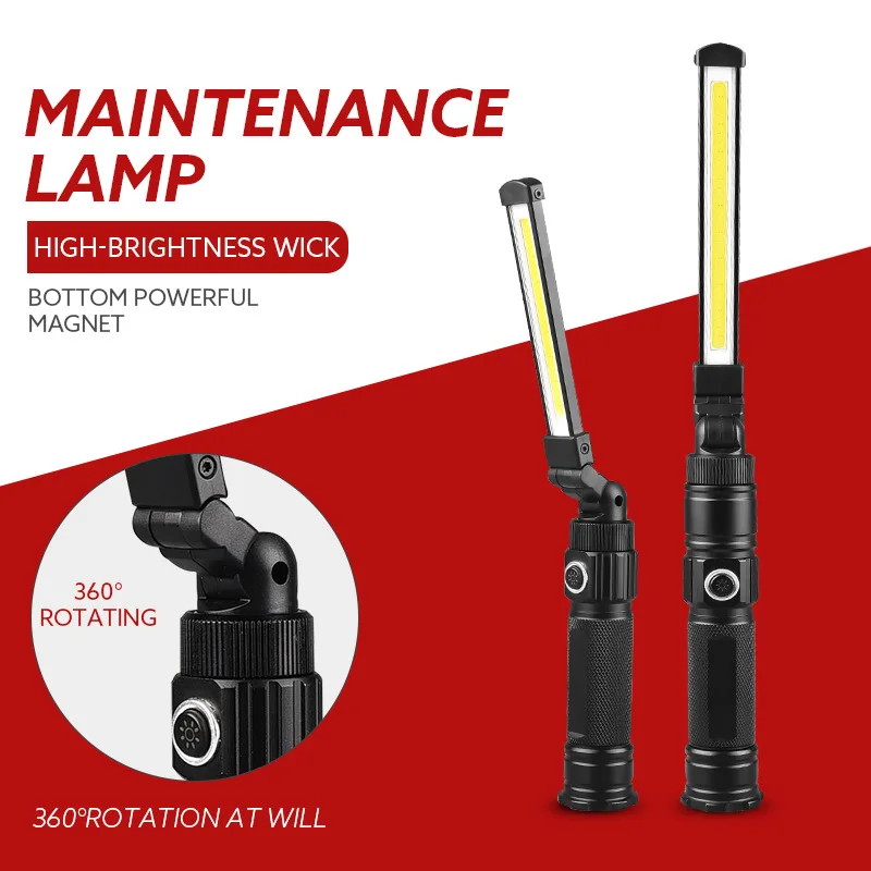 

COB LED Work Light Foldable Rechargeable LED Flashlight Portable Magnetic Torch Work Lamp Flexible Inspection Light Emergency