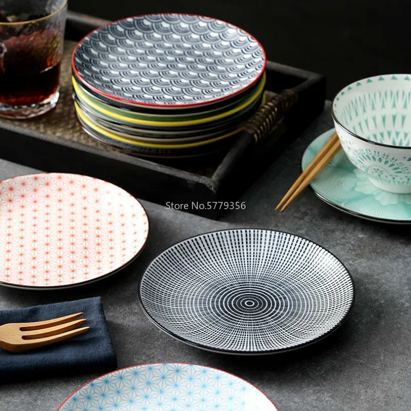 

6-inch Japanese-style High-quality Ceramic Plate Machine Color Printing Hand-painted Ceramic Tableware Dessert Plate Bone Plate