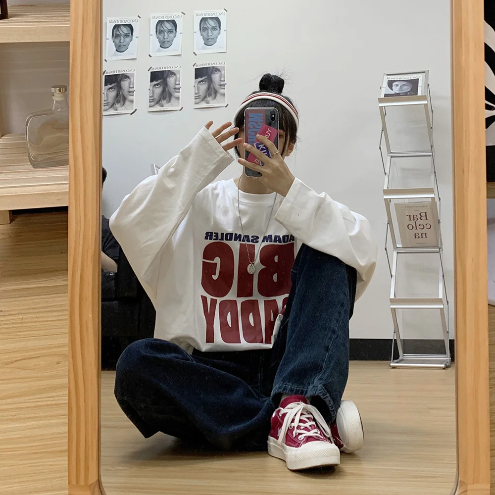 Джинсы женские универсальные корейские свободные прямые повседневные брюки на