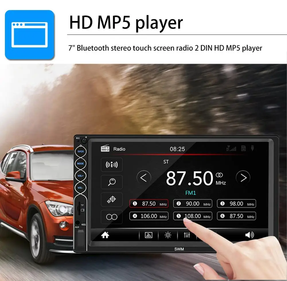 7 Inch Bluetooth Stereo Radio Touch Screen Player 2-Din HD Mp5 Player M6 + CAM Supports For IOS/ Android Phone Mirror Connection