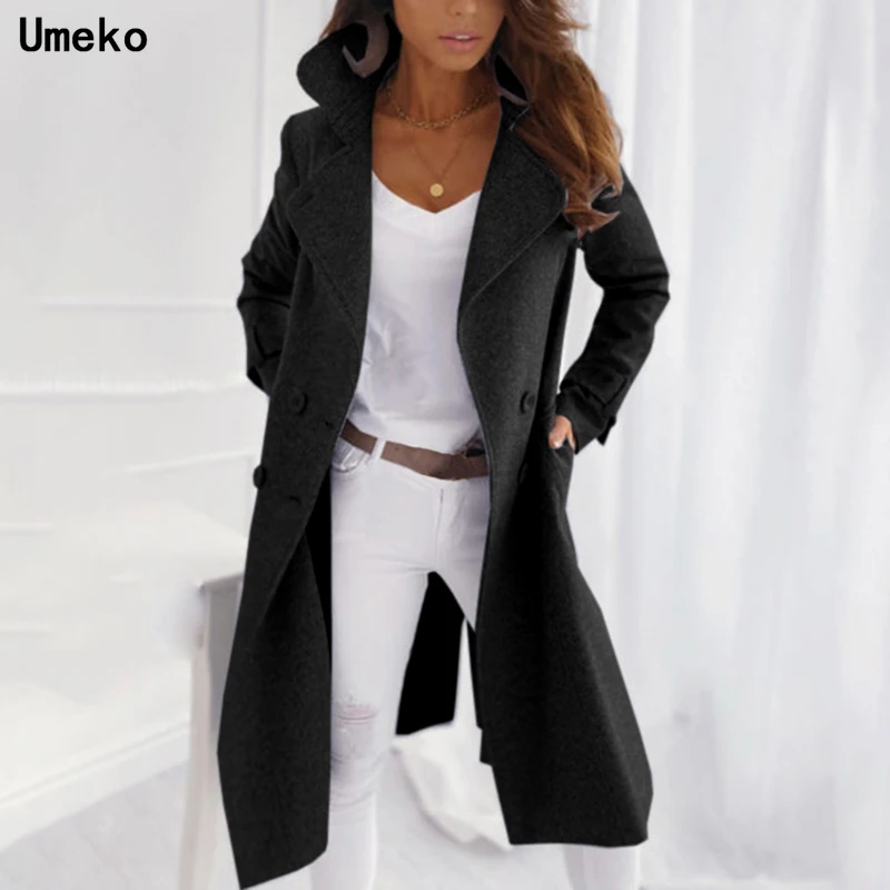 

Umeko Warm Winter Women's Imitation Wool Coat Long Casual Woolen Coat Multicolor Loose Casual Comfortable Double-breasted Coat