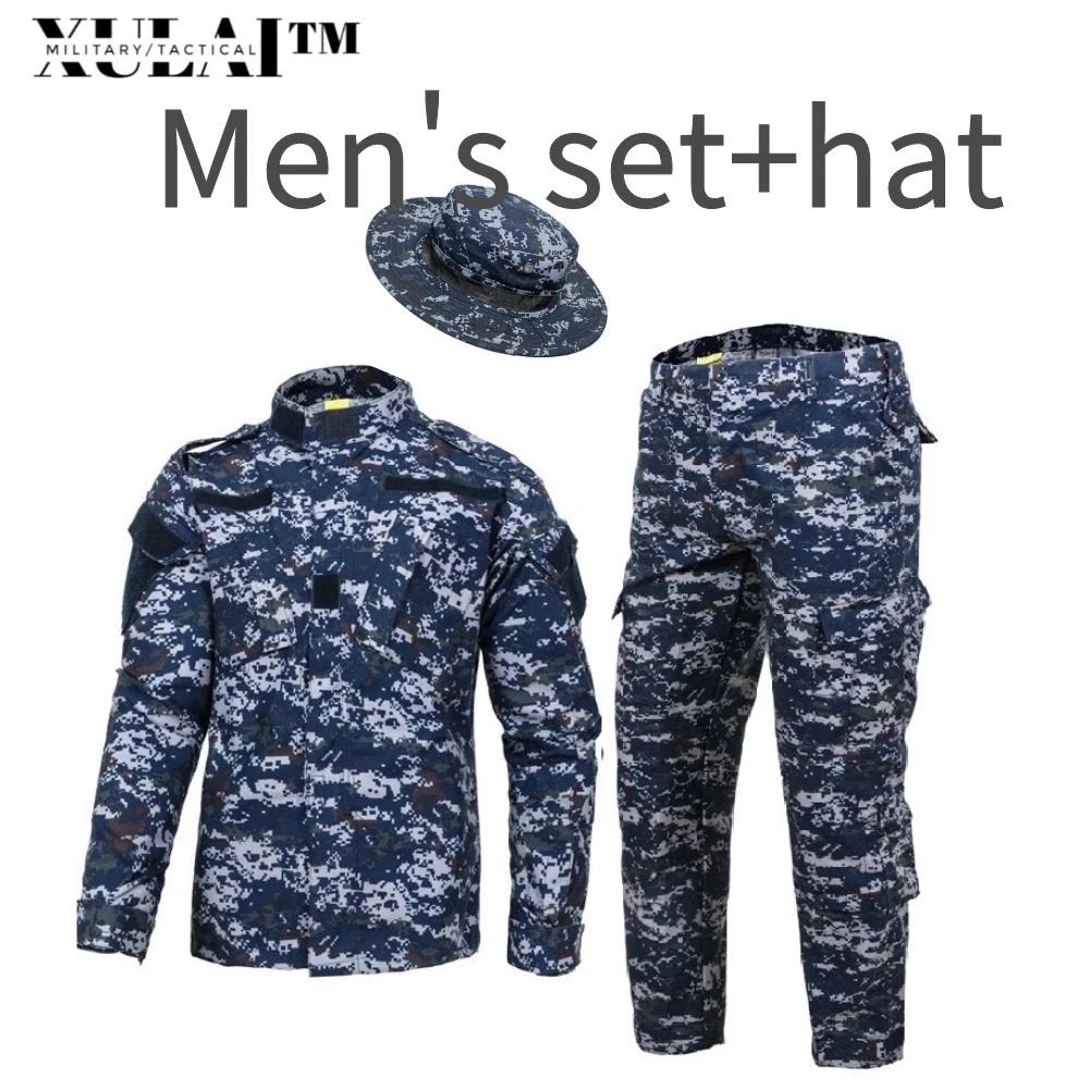 3 Colors Sets Men's Workwear Set Ribstop  Marine Jungle Camouflage Uniform Hat Camouflage Net Scarf Belt For Men