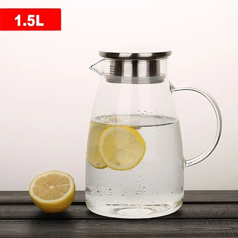 1.5L Высокое качество термостойкий холодостойкий стеклянный чайник может нагреваться чайник летний чайник Контейнер для сока кувшин - Цвет: 1.5L