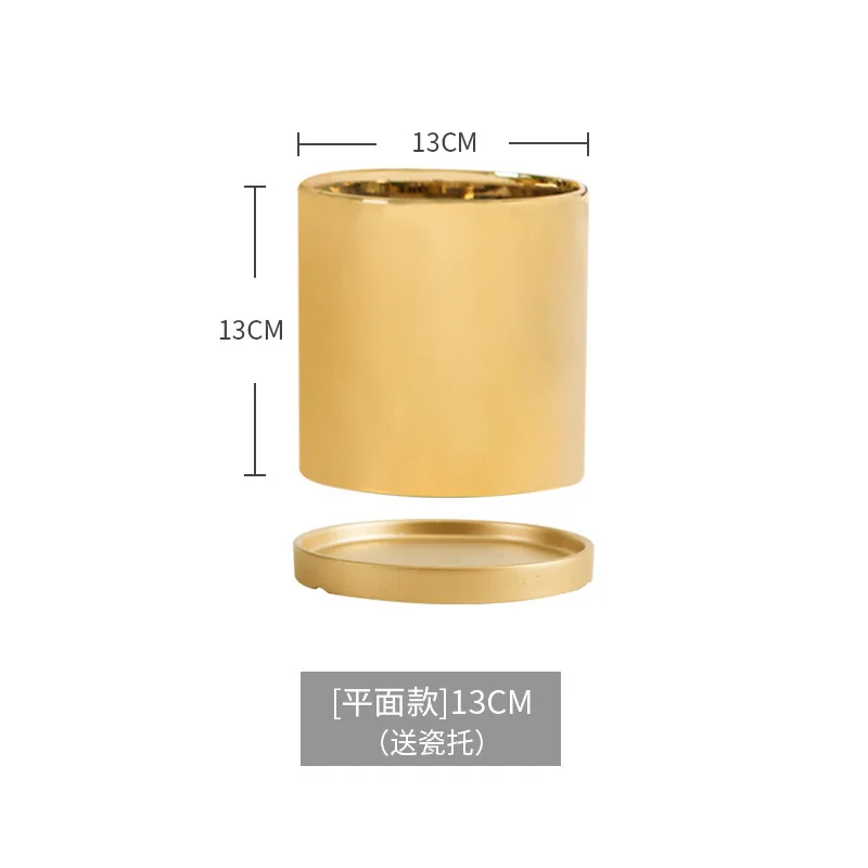 

Nordic golden flowerpot round send porcelain holder small/medium/large electroplated ceramic vase flower succulents decoration