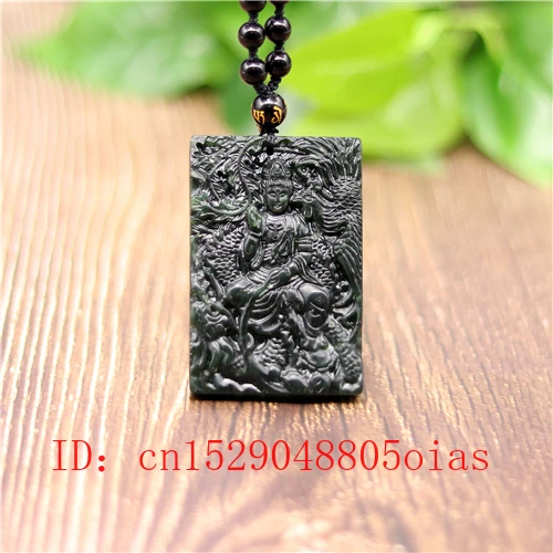 Ожерелье с подвеской из натурального черного и зеленого нефрита очаровательное