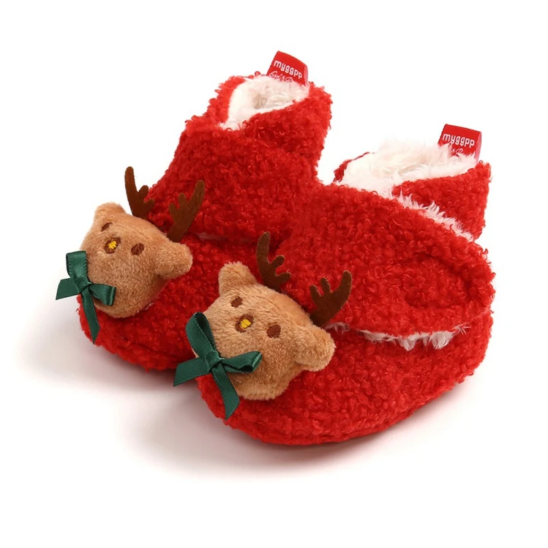 

Christmas Gifts Winter Newborn Baby Girl Boy Soft Anti-slip Shoes Xmas Deer Santa Claus Cute Baby First Walkers