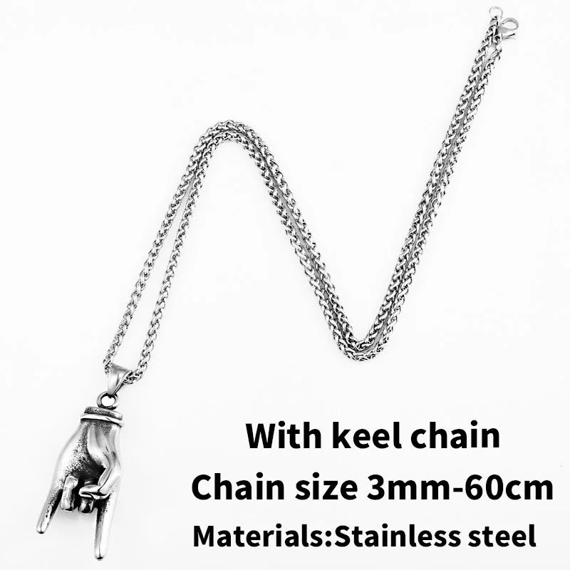 with keel chain Сталь солдат победный жест Дизайнерское колье Нержавеющая сталь панк Для мужчин рок рука кулон с подвеской для Для мужчин - Окраска металла: with keel chain