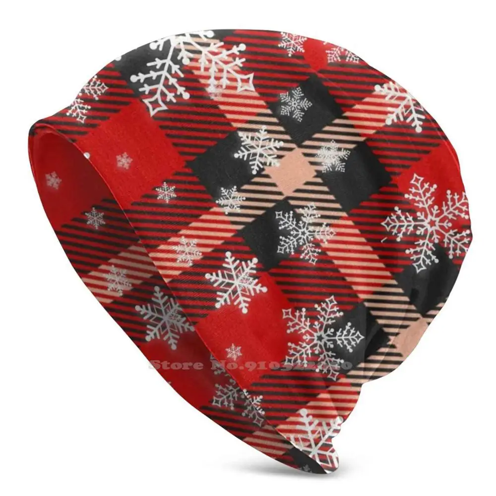 Снежинки на красном черном зимнем в клетку буйвола рождественская вязаная шапка