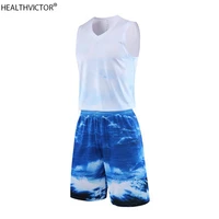 breathable quick dry fashion sea printed beach sleeveless sports vest jersey shorts unisex men women basketball set uniform