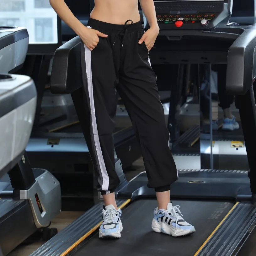 

Women Elastic Waist Small Leg Open Running Pants Side Stripe Yoga Sports Pants with Pocket Sports Fitness Pants Trousers Winter