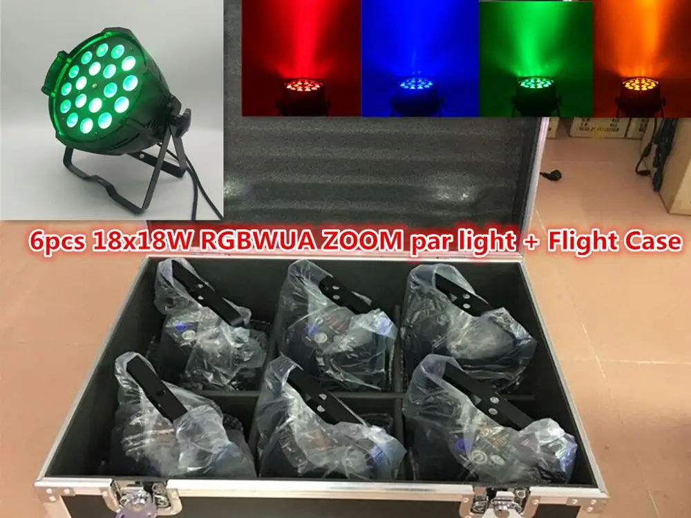 Air box + 6 шт. 18x18 Вт в 1 zoom Par light RGBWA UV LED par dmx512 Голосовое управление клуб диско