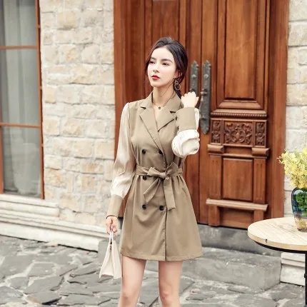 Новое весеннее корейское модное платье с длинными рукавами приталенная юбка