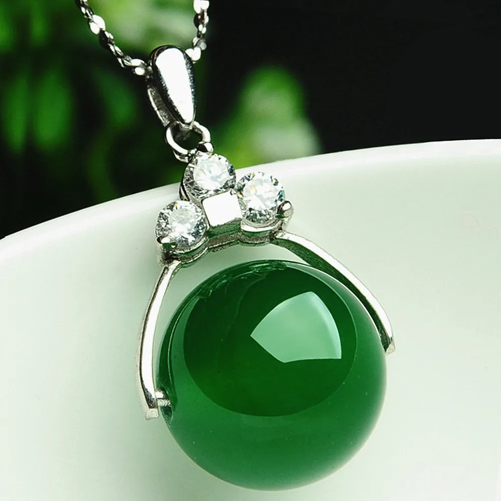 

Trendy Green Jade Red Agate Crystal Zircon Diamonds Gemstones Pendant Necklaces for Women White Gold Silver Color Choker Jewelry