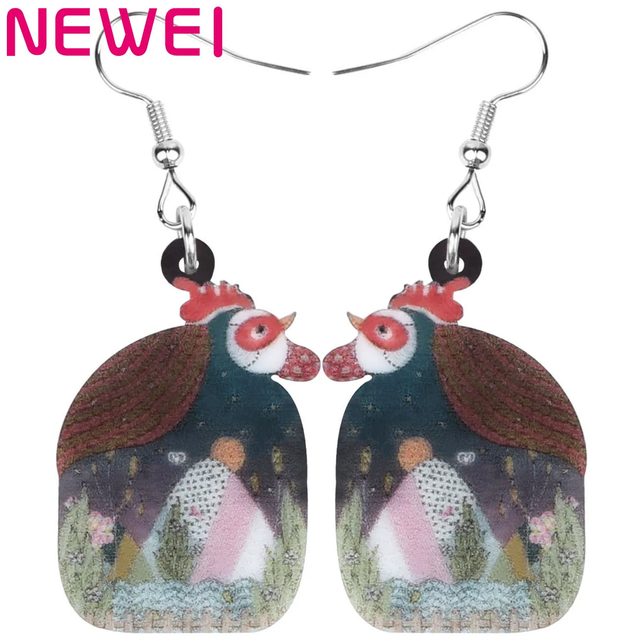 Newei акриловый курица серьги длинные печати милые фермы животных Висячие