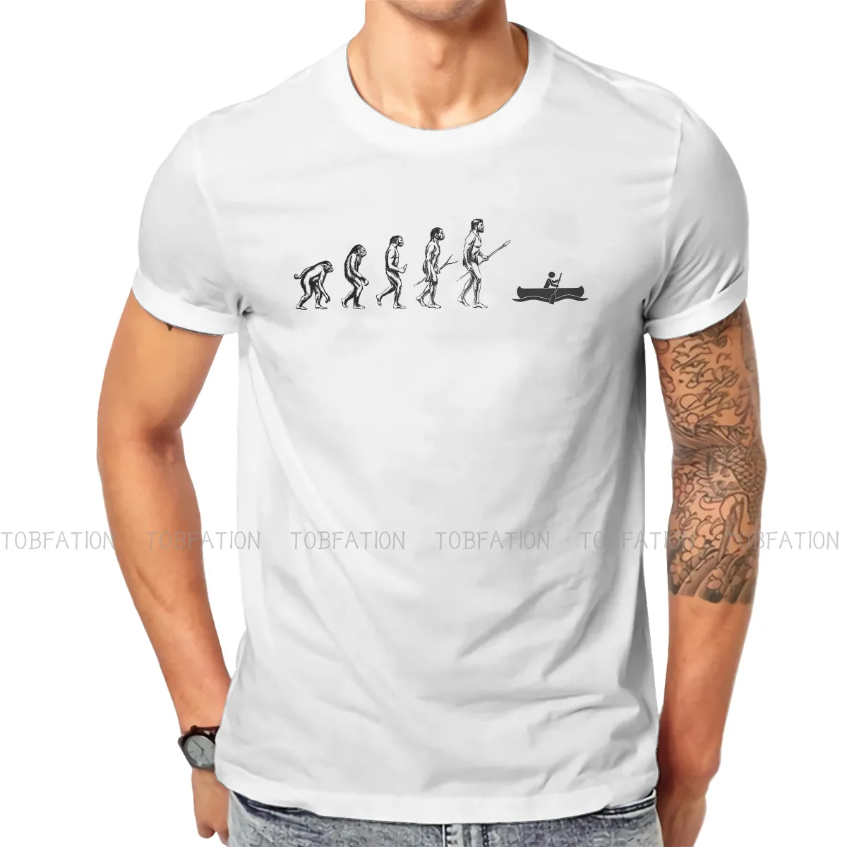 

Funny Human Evolution W Newest TShirts Canoe Male Graphic Fabric Streetwear T Shirt Round Neck Oversized