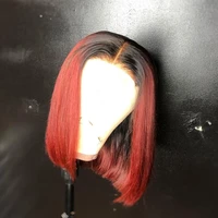 ombre red short bob lace front wig 150 density thick bob cut 13x4 lace front wigs human hair