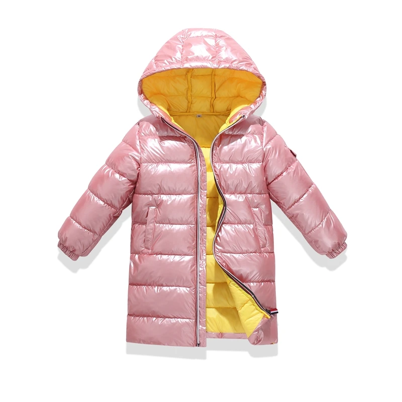 Sundae Angel Gilding Fabric Glossy Long Jacket Winter For Girls Hooded Warm Down Cotton Boys Outerwear Children's Parkas Coats