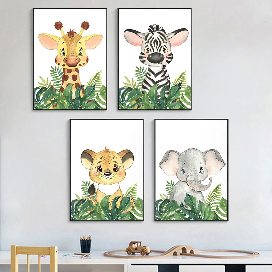 

Lion Elephant Giraffe Zebra Rhinoceros Monstera Wall Art Canvas Painting Nordic Posters And Prints Wall Pictures Kids Room Decor