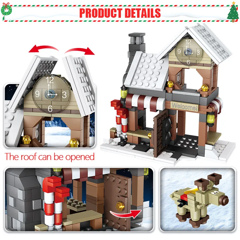 

741pcs Christmas Snowman Building Blocks Winter Village Christmas Tree Santa Claus Figures Bricks Toys For Kids Gifts