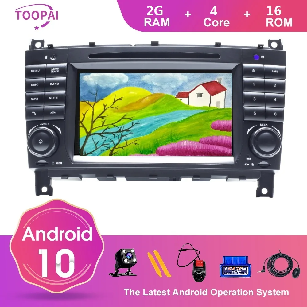 Автомобильный мультимедийный плеер TOOPAI Android 10 для Mercedes Benz W203 CLK200 CLK22 C180 C200 CANBUS 2005