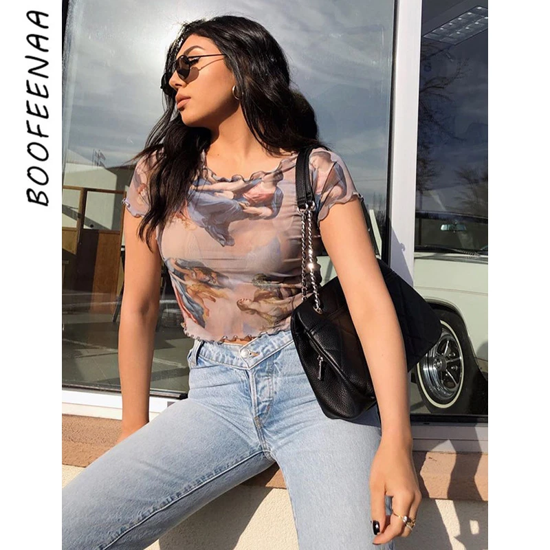 BOOFEENAA Renaissance винтажный прозрачный сетчатый сексуальный короткий рукав