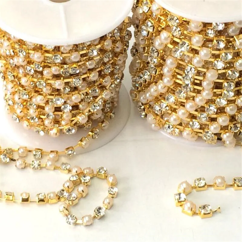 4 мм искусственные жемчужины + стразы цепь в виде когтей плотные хрустальные с