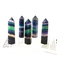 1pc natural stone hexagonal prism colorful fluorite crystal hexagonal point green fluorite purple firefly column factory price